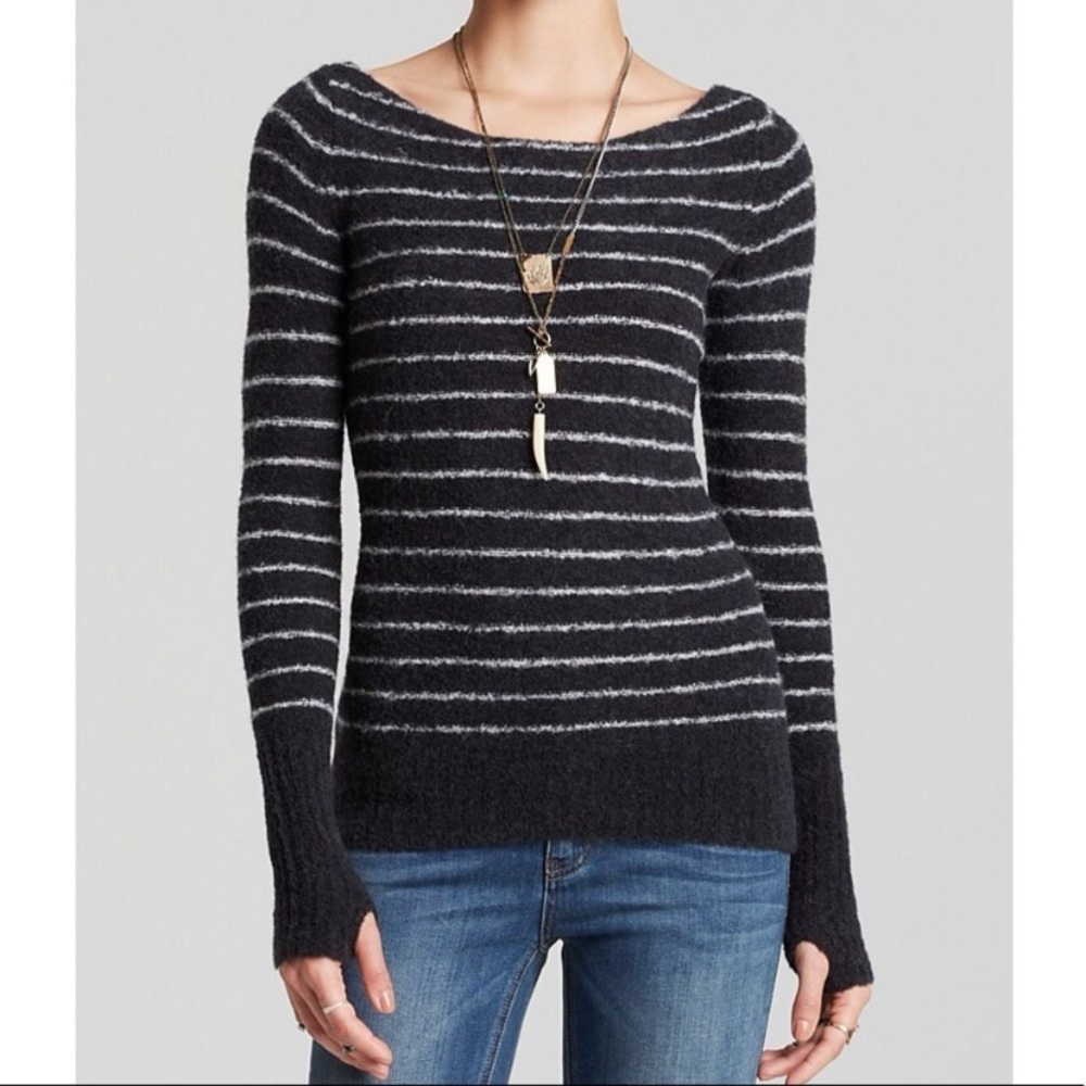 Free People Misty Ballerina Alpaca Black White Stripe Sweater, Size M Coquette